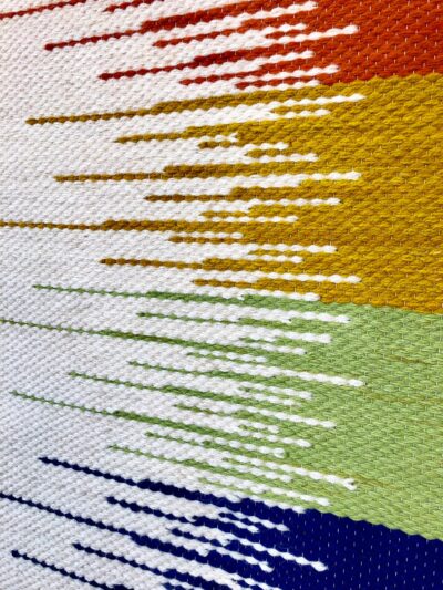 Handwoven Wool Tapestry - Eco-Friendly Boho Wall Art - Colorful Modern Decor for Office or Living Room - Unique Rainbow Yarn Design