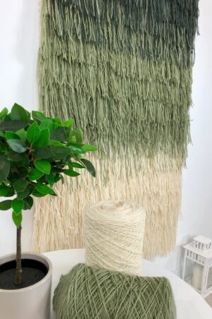 Large Green Wool Tapestry Wall Hanging - Modern Macrame Boho Art - Handwoven Textile Wall Decor with Fringe - Natural Wool Gradient Tapestry