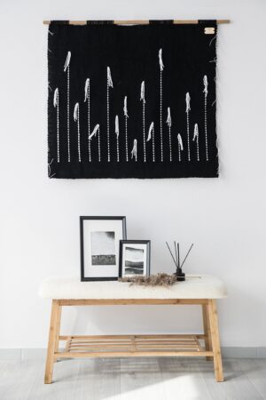 Black Macrame Wall Hanging - Large Modern Woven Tapestry - Minimalist Fiber Art - Black and White Wall Decor - Rustic Bamboo Wall Hanging