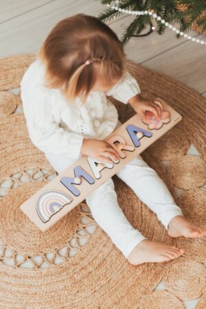 Wooden Double Name Puzzle With Pegs, Unique Newborn Baby Gift, 1st Birthday Girl Gift, Personalized Toddler Easter Gift, Montessori Toys