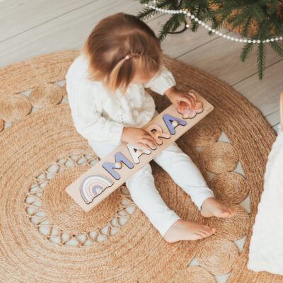 Wooden Double Name Puzzle With Pegs, Unique Newborn Baby Gift, 1st Birthday Girl Gift, Personalized Toddler Easter Gift, Montessori Toys