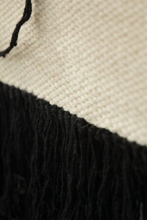 Handwoven Wool Wall Hanging - Minimalist Macrame Wall Art - Modern Boho Decor with Black Fringes - Unique Loom Tapestry for Living Room