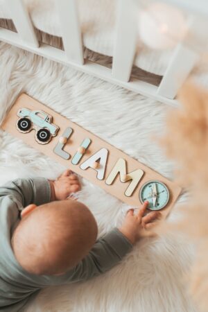 Name Puzzle for the Newborn - Baby Shower Gift - First Easter Gift - Sensory Montessori Toys For Kids, Baby Boy Gift Personalized