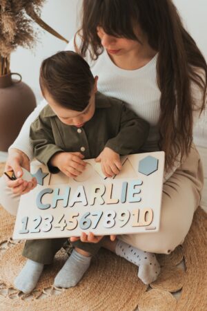 Name Puzzle With Shapes and Numbers, Math Educational Toy, Best Christmas Gift For Kids, 2nd Birthday Gift, Toddler Nursery Decor