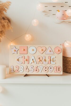 Educational Name Puzzle, Wooden Numbers & Shapes, Montessori Board, Toys For Toddler, Personalized Puzzle With Pegs at Extra Charge