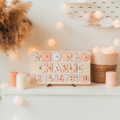Educational Name Puzzle, Wooden Numbers & Shapes, Montessori Board, Toys For Toddler, Personalized Puzzle With Pegs at Extra Charge