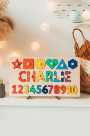 Educational Puzzle With Shapes And Numbers, Custom Name Puzzle, Preschool Montessori Toys, Wooden Toddler Toys, Easter Gifts For Kids