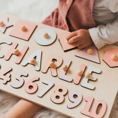 Educational Wooden Toys, Personalized Baby Girl Gift, Montessori Toys For Kids, Name Puzzle With Shapes And Numbers, Back To School