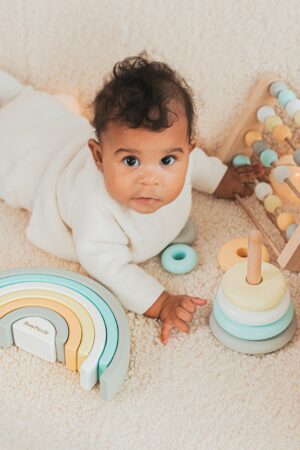 Baby Girl Nursery Decor - Pastel Pink Rainbow - Wooden Rainbow Toy - Boho Rainbow Decor - Montessori Toys -Wooden Ring Stacker
