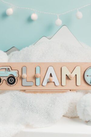 Wooden Name Puzzle, Personalized Birthday Gift, Baby Birthday Decor, Baby Shower Girl Gift, Nursery Decor, First Easter Gift