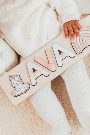 Rainbow Name Puzzle - Gift for 1st 2nd 3rd Birthday - Baby First Easter Gift - Wooden Toys - Baby Boy - Personalized Wooden Name Puzzle