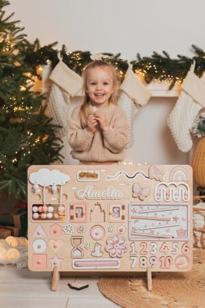 Large Toddler Busy Board Baby 1 2 3 Year Old Montessori Activity Board Toddlers Christmas Gift For Kids Wooden Educational Toy Birthday Gift