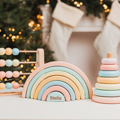 Montessori Toys, 1 Year Old Girl Gift Personalized, Wooden Sensory Toys, Toddler Toys, Staking Pyramid And Rainbow, First Easter Gifts