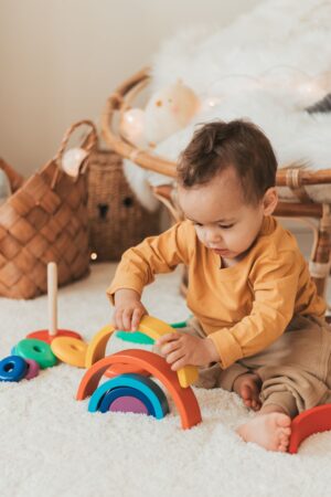 Wooden Rainbow | Pyramid Stacking | Montessori Sensory Toys | Baby Shower Gift | Personalized Baby Girl Gift | First Easter Gift