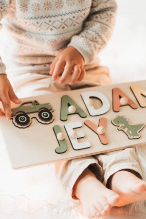 Name puzzle with additional elements, Personalized baby gifts, Wooden toddler toys, 1st Birthday, Baby shower, Christening, First Easter