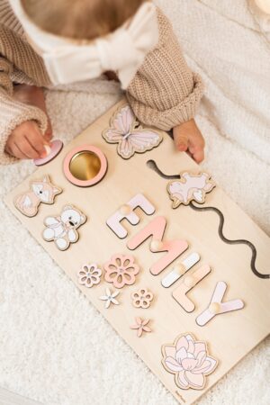 Personalized Busy Board with Baby Name Montessori Activity Toy First Easter Gift Wooden Puzzle Toy 1st Birthday Gift 1 2 3 Years Old Gift