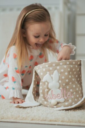Easter Gift Basket. Embroidered Woven Basket With Name. Easter Bunny Baskets For Kids. First Personalized Easter Basket. Easter Baby Gifts.