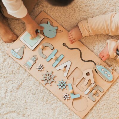 Sensory Activity Wooden Busy Board Personalized Name Puzzle First Easter Gift 1 2 3 Years Old Birthday Gift Custom Puzzle for Kids