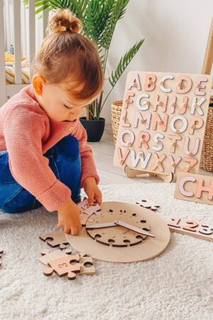 Pink Pastel Wooden Alphabet Puzzle, Christmas Gifts For Kids