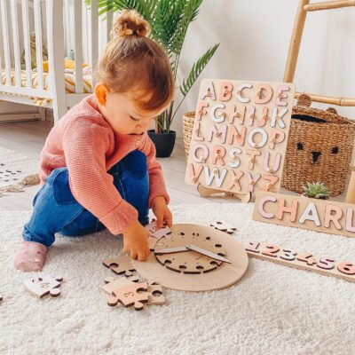 Pink Pastel Wooden Alphabet Puzzle, Christmas Gifts For Kids