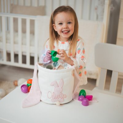 Personalized Easter Basket For Girls & Boys. Bunny Basket Embroidered. Custom Kids Easter Basket. Embroidered Basket For Easter Activities.