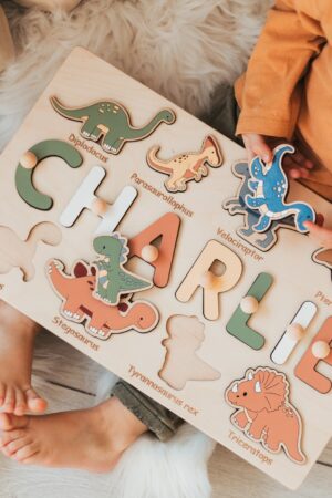 Dinosaur Name Puzzle | Dinosaur First Birthday Gift | Dinosaur Nursery Decor | Birthday Decorations | Baby Shower Gift | Montessori Toys