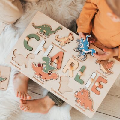 Dinosaur Name Puzzle | Dinosaur First Birthday Gift | Dinosaur Nursery Decor | Birthday Decorations | Baby Shower Gift | Montessori Toys