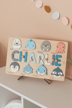 Baby Girl Name Puzzle, Personalized Puzzle With Farm Animals, 3 Years Old, Easter Gifts For Kids, Wooden Toddler Toys, Montessori Board