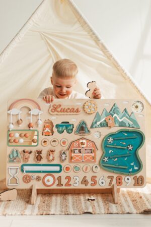 Safari Busy Board, 1 2 3 Year Old Boy Gift, Personalized Montessori Board For Toddlers, Baby 1st Birthday Gift, Preschool Toy, Keepsake Gift