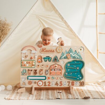 Natural Wood Busy Board Baby Custom Gift Large Toddler Busy Board Montessori Toys for Kids Handmade Toys First Birthday Gift Activity Board