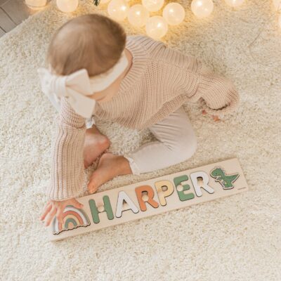 Green Jeep Name Puzzle Nursery Toddler Decor Montessori Busy Puzzle Personalized Baby Gift First Birthday Girl and Boy Custom Easter Gift