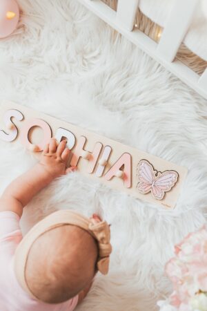 Natural Wooden Name Puzzle For Newborn, Toddler Personalized Gift, Baby 1st Easter & Birthday Gift, Custom Named Nursery Decor