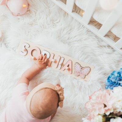 Natural Wooden Name Puzzle For Newborn, Toddler Personalized Gift, Baby 1st Easter & Birthday Gift, Custom Named Nursery Decor