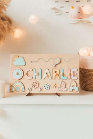 Busy Board For Toddler Girl | Wooden Montessori Toy For Kids | Baby Name Puzzle | Personalized Birthday Gift | First Christmas Gift For Kids