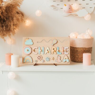Baby Name Puzzle | Wooden Busy Board | 1st Birthday Boy | Gifts For Kids And Toddlers | First Easter | Montessori Toys | Nursery Decor