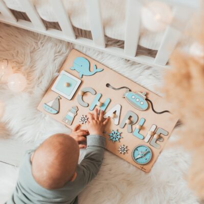 Busy Board, 1st Birthday Boy Gift, Name Puzzle Baby, Montessori Board 2 Years Old, Wooden Sensory Toy, Personalized Gifts For Kids
