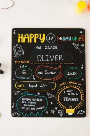 First Day of School Sign Reusable 2-in-1 First Day of Kindergarten Sign 1st Day of Preschool School Bulletin Board Chalboard Elements