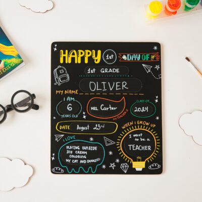 First Day of School Sign Reusable 2-in-1 First Day of Kindergarten Sign 1st Day of Preschool School Bulletin Board Chalboard Elements