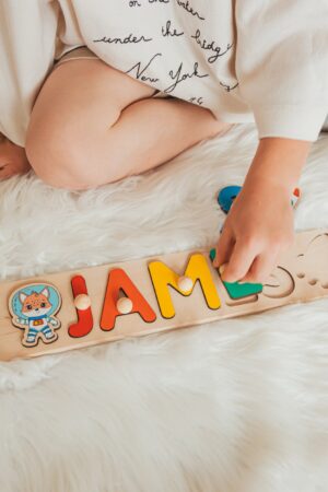 Khaki Name Puzzle First Christmas Gift Nursery Name Sign Montessori Toys For Toddlers Wooden Baby Puzzles 1st Birthday Gift Baby Shower Gift