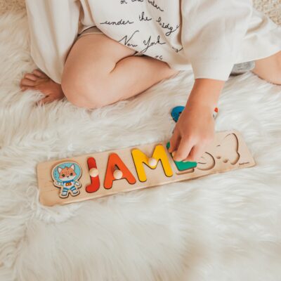Khaki Name Puzzle First Christmas Gift Nursery Name Sign Montessori Toys For Toddlers Wooden Baby Puzzles 1st Birthday Gift Baby Shower Gift