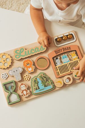 1st Birthday Boy Gift Personalized, Sensory Busy Board For Toddler, Wooden Montessori Toy, Kids Toys, Woodland Nursery Decor, Christmas Gift