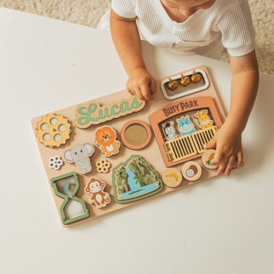 1st Birthday Boy Gift Personalized, Sensory Busy Board For Toddler, Wooden Montessori Toy, Kids Toys, Woodland Nursery Decor, Christmas Gift