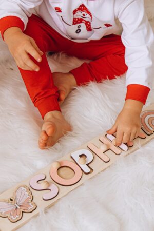 Cute Name Puzzle With Bear at Extra Charge, Personalized Baby Gifts, Custom Wooden Name Puzzles For Toddlers, Toy 1 Year Old, 1st Easter