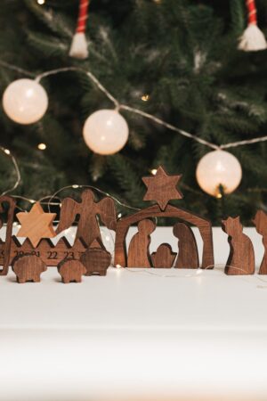 Reusable Advent Calendar With Nativity Scene Set. Holiday Fireplace Decor. Christmas Accents. Wooden Decoration. Christmas Countdown.
