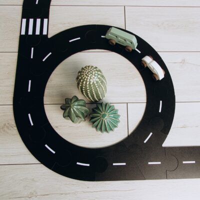 Wooden Road Track For Cars. Toddler Pretend Play Toys.