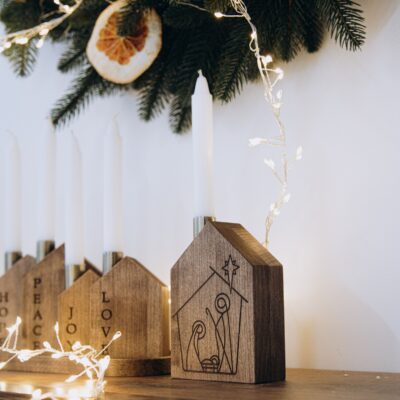 4 Advent Weeks Hope Joy Peace Love Candleholders Christmas Countdown Holiday Home Decoration Christmas Accents Wooden Candle Holders