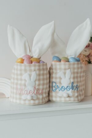 Embroidered Easter Basket Personalized Easter Basket With Bunny Ears Baby Girl And Boy Basket for Easter Activities Easter Kids Decor