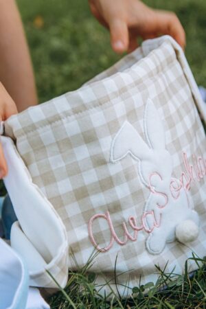 Easter Basket Bag Personalized Kids Easter Bunny Basket Embroidered Fabric Easter Basket With Name Easter Egg Hunt Bag Gift For Toddlers