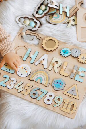 Personalized Busy Board | Custom Birthday Baby Gift Wooden Name Puzzle Educational Toys For Kids Montessori Board Sensory Toys For Toddlers