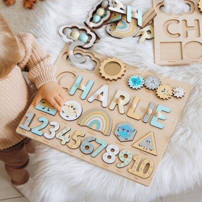 Personalized Busy Board | Custom Birthday Baby Gift Wooden Name Puzzle Educational Toys For Kids Montessori Board Sensory Toys For Toddlers